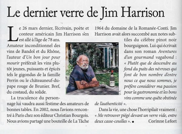 Le dernier verre de Jim Harrison - La Revu du Vin de France mai 2016 - 2016/04